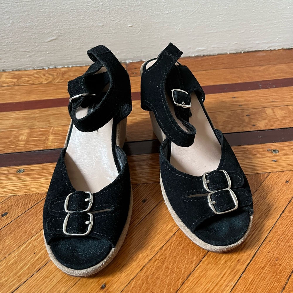 Black suede APC wedge sandals 7